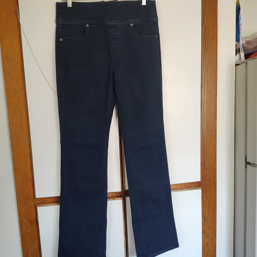 SPANX Signature Waist Slim Boot Cut Jeans Midnight Blue Back Zipper, Size 30